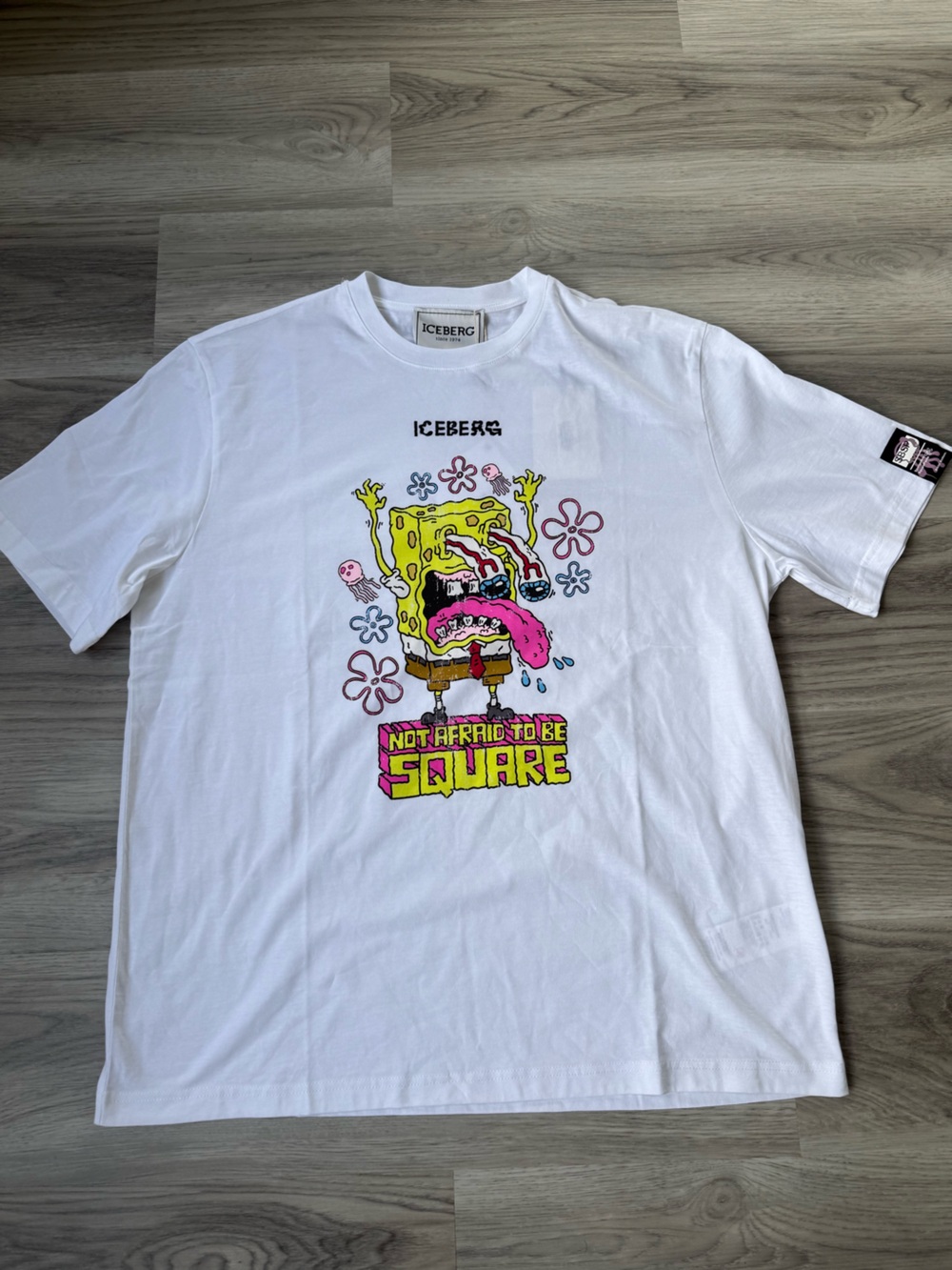 Iceberg White SpongeBob Graphic Tee with Pink & Yellow Accents